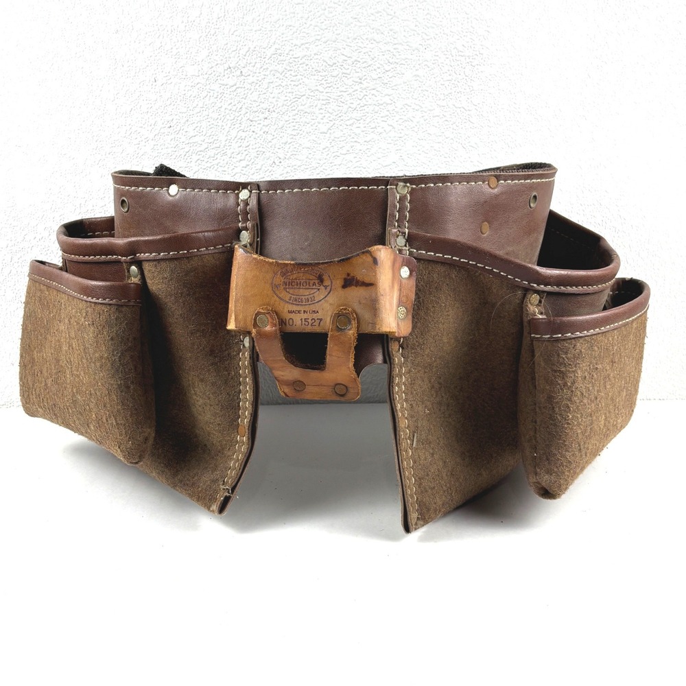 Nicholas Tool Belt Mens OS Brown Leather Felt USA No. 1527 Utility Pouch